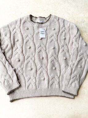 Blu Pepper Oatmeal Cable Knit Bobble Sweater NWT Large